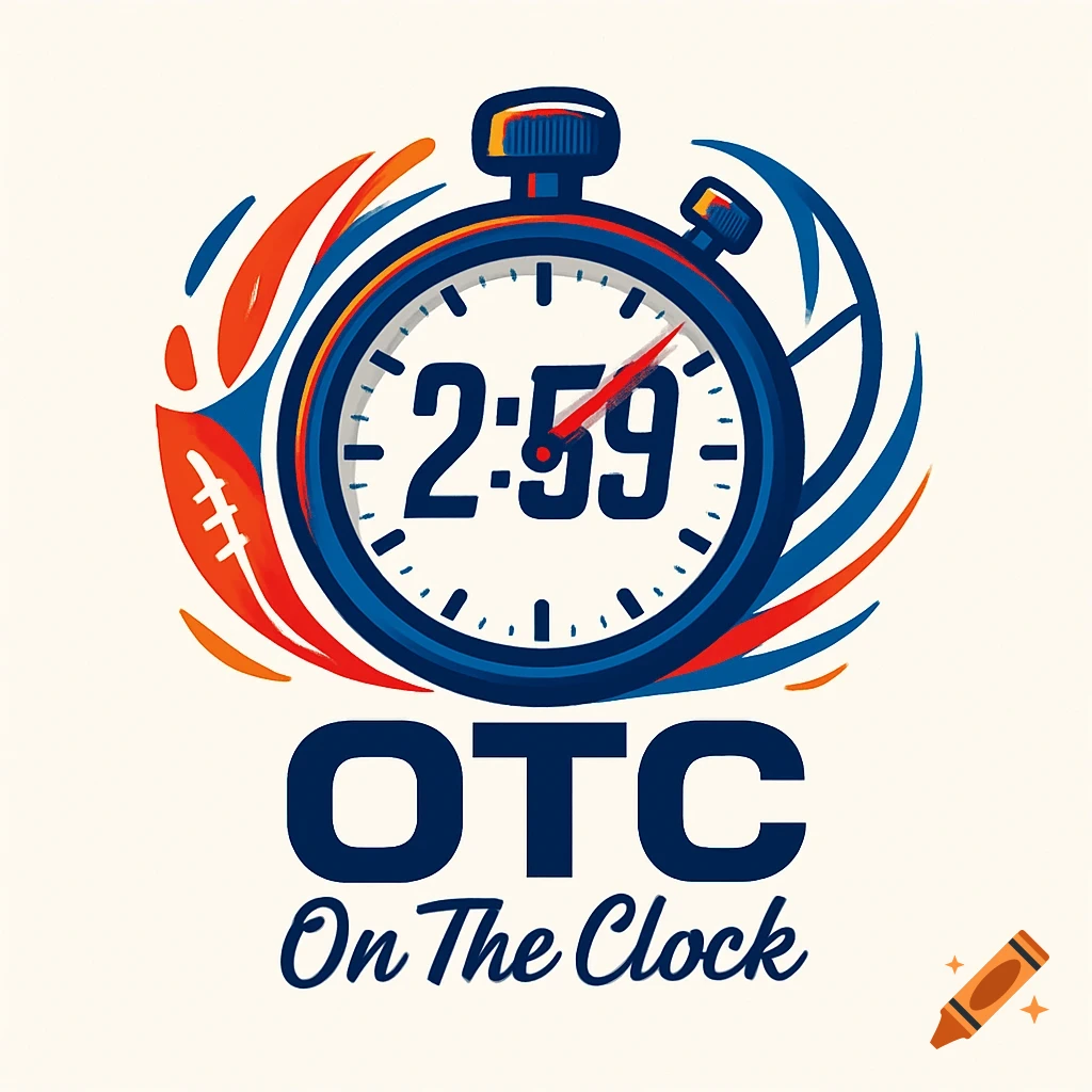 A stylized logo featuring a blue stopwatch displaying '2:59', surrounded by red and blue abstract shapes, with 'OTC' in bold text and 'On The Clock' below it.