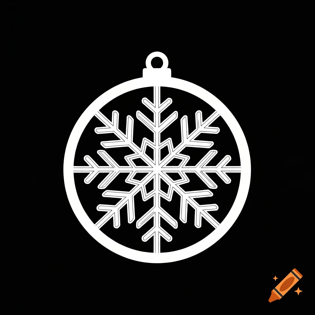 White snowflake design Christmas ornament on a black background, suitable for laser cutting.