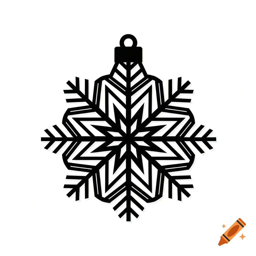 Black and white simple and bold snowflake-shaped Christmas ornament.