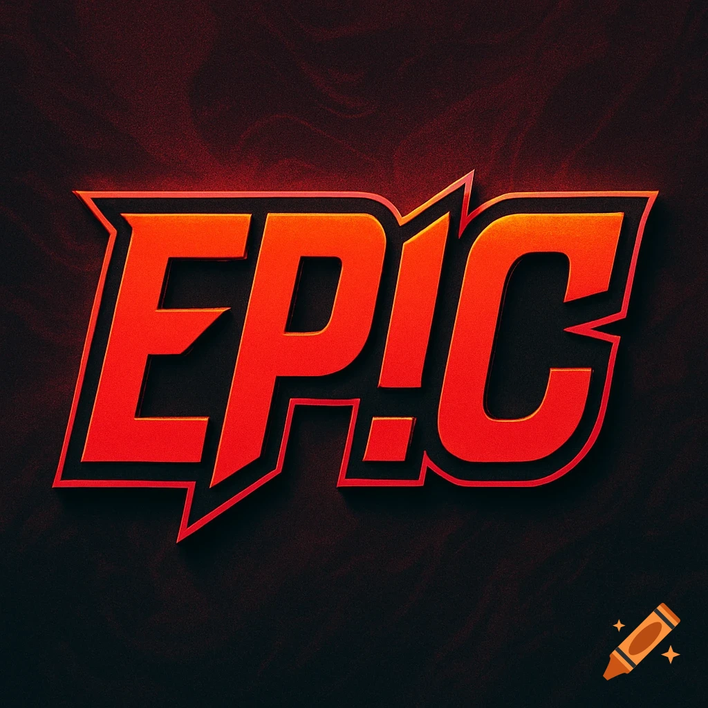 A bold, red and orange stylized text 'EP!C' with a black outline, set against a dark red textured background, in the style of a K-pop logo.