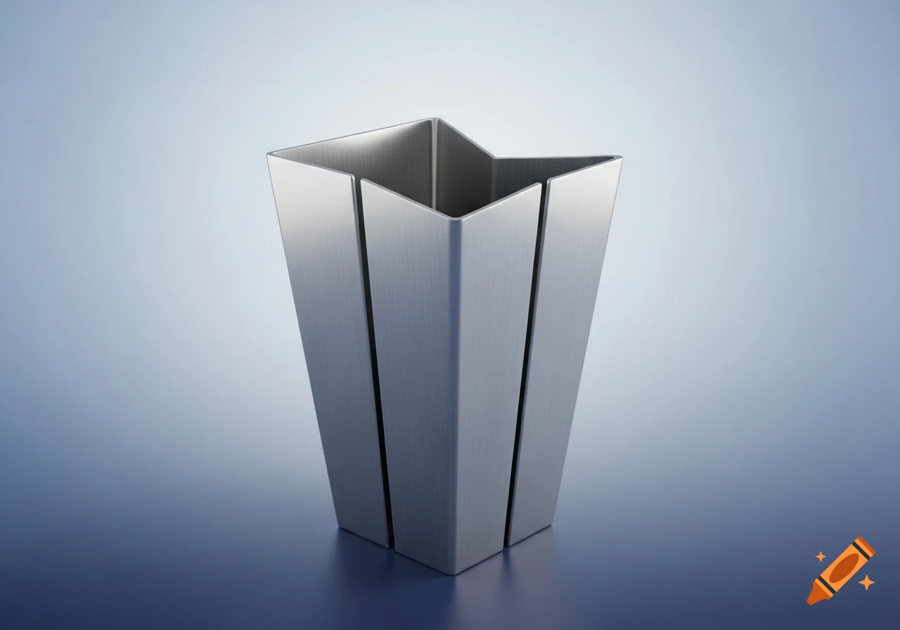 A metallic star-shaped container with a brushed finish on a blue gradient background.