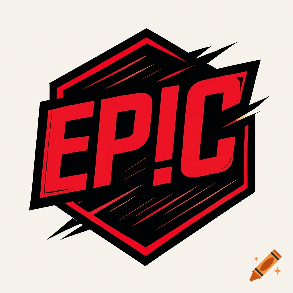 Red and black K-pop logo with the text "EP!C" in a stylized hexagonal design.