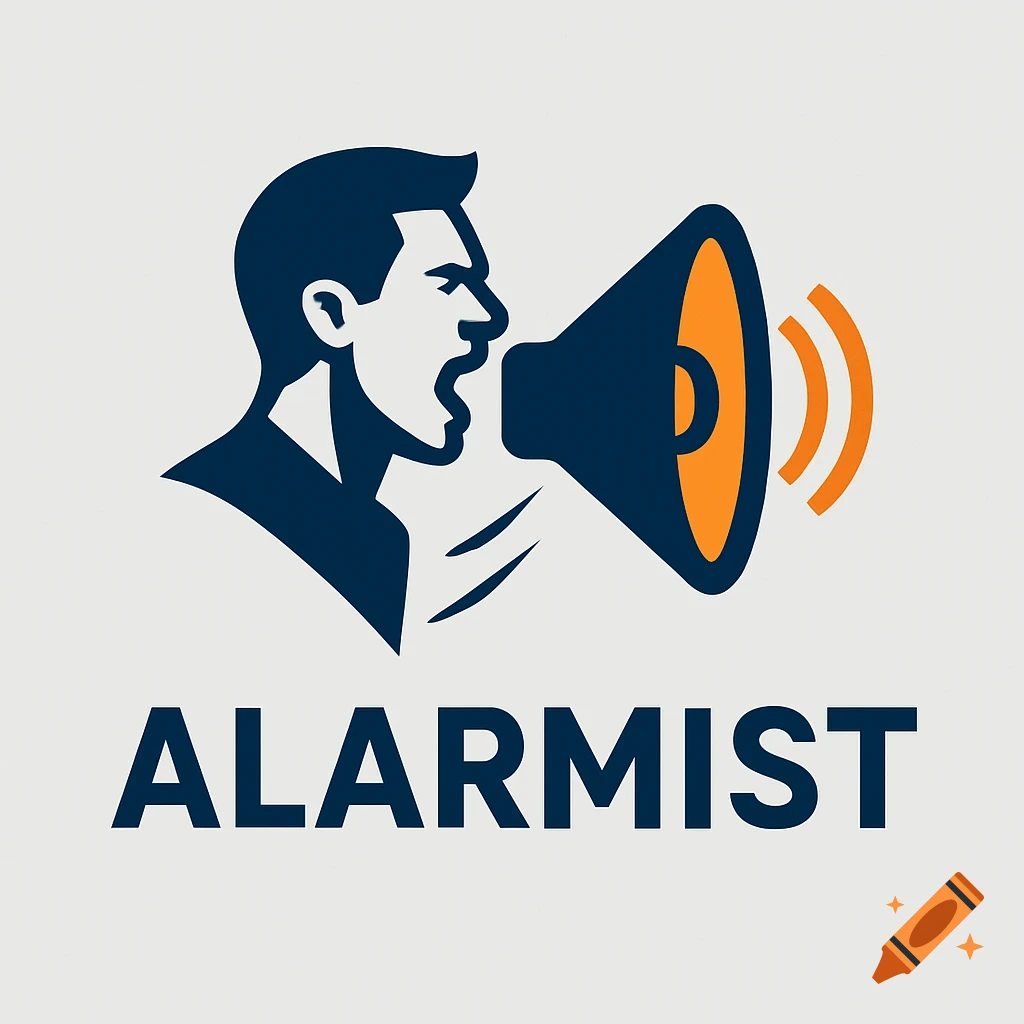 Stylized logo of a man in profile yelling into a megaphone, with sound waves and the word ALARMIST below.