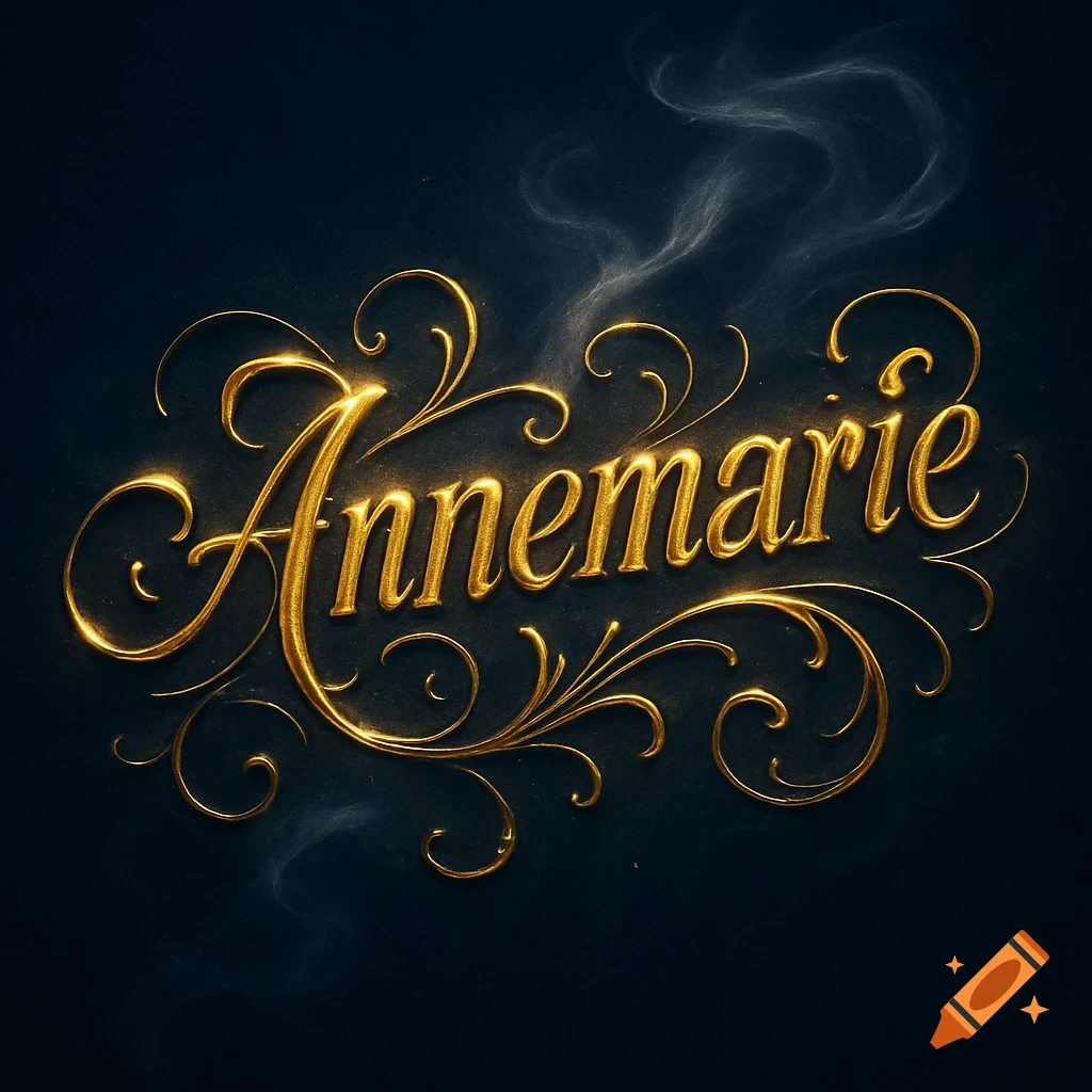 The name Annemarie in sparkling golden, ornate script with flourishes against a dark background.
