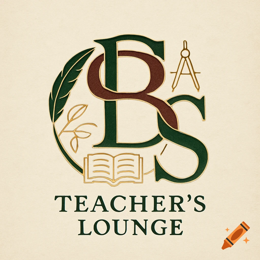 Stylized logo for 'Teacher's Lounge' featuring intertwined letters C, B, S with a quill, open book, and compass.