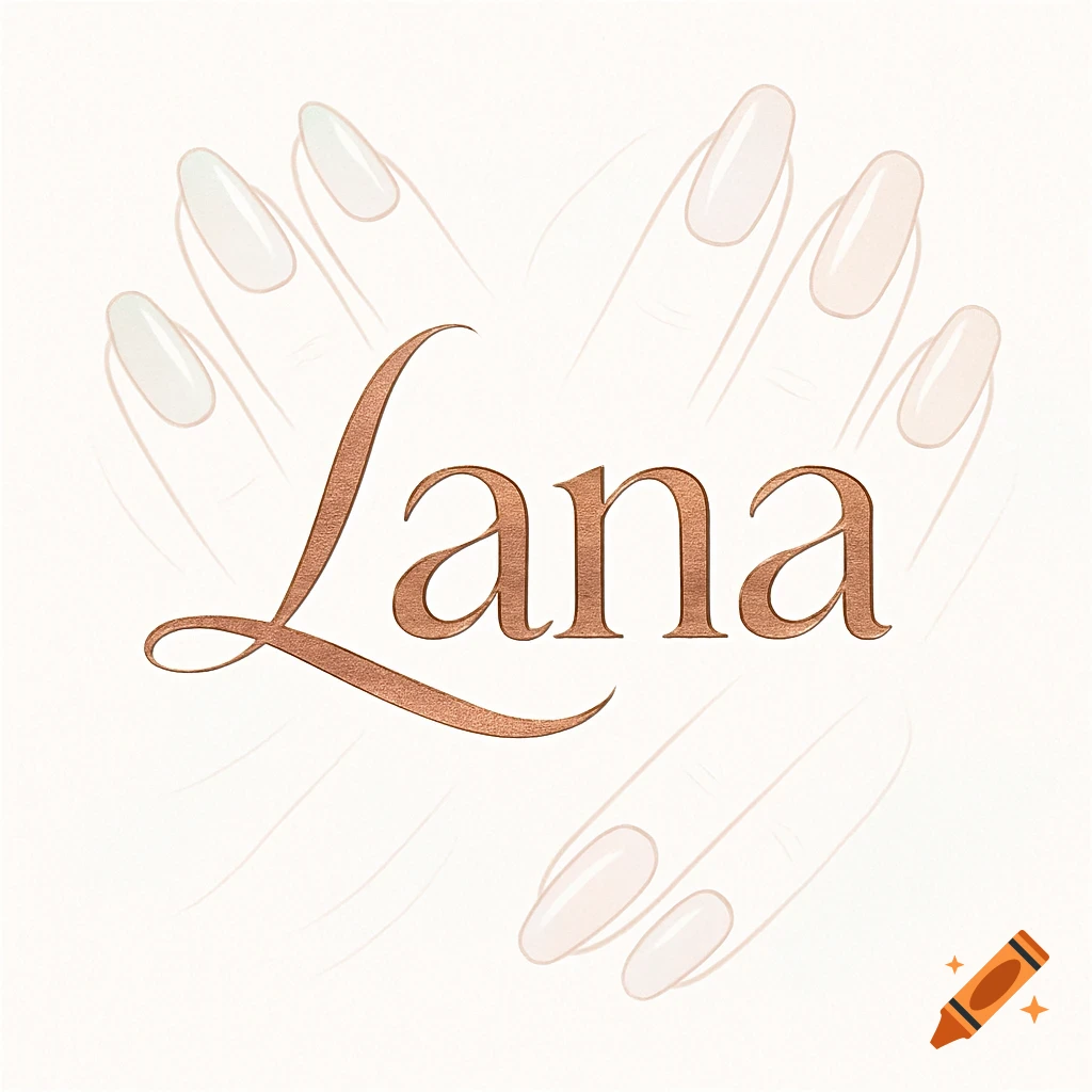 Copper-colored 'Lana' script logo with outlined hands and manicured nails.