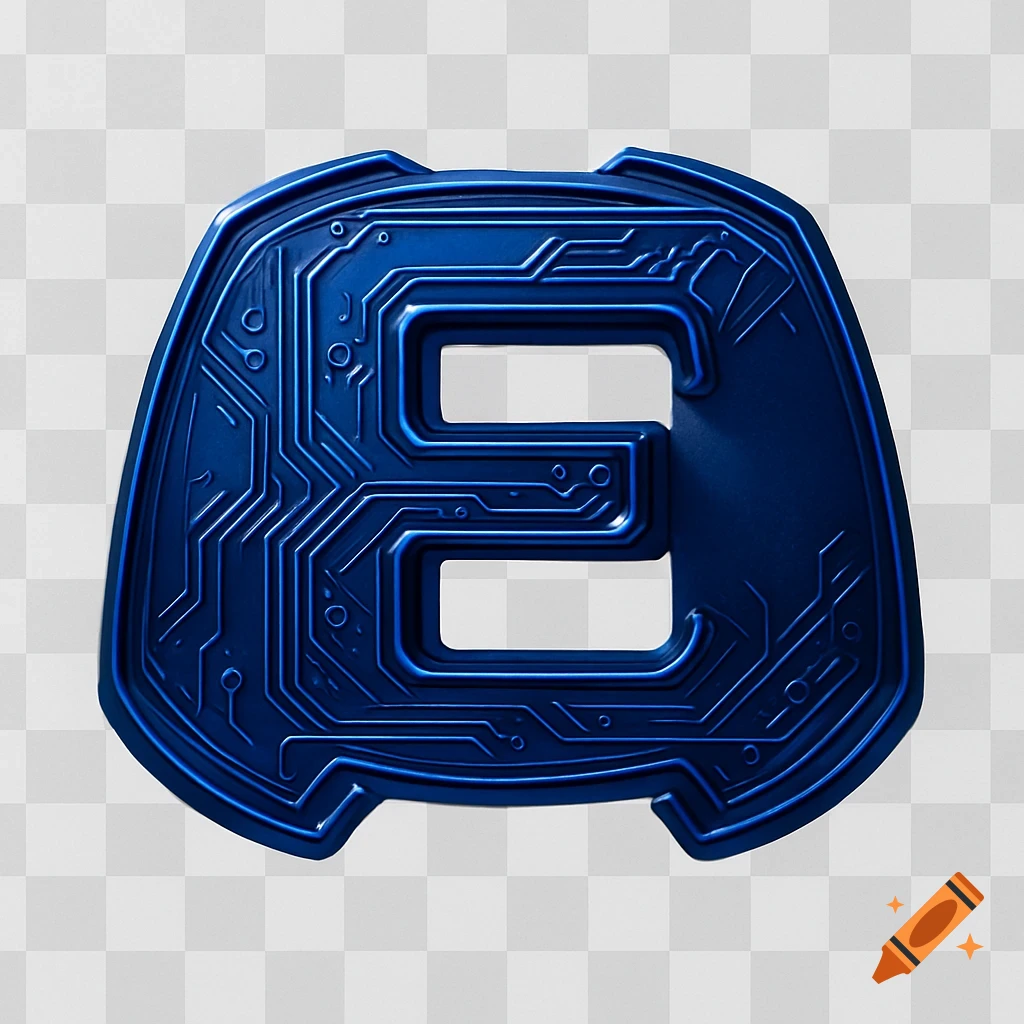 Dark blue letter E with circuit board patterns, shaped like a Discord icon, on a transparent background.