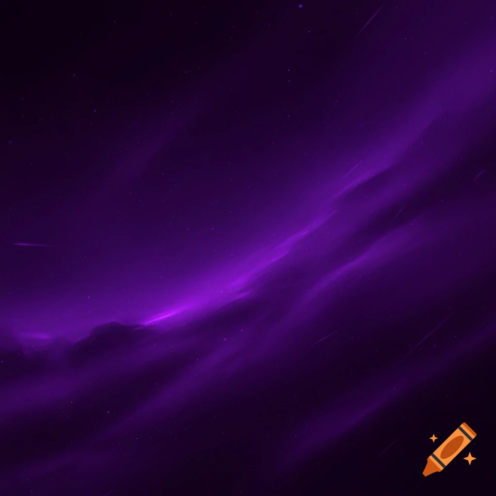 Vibrant dark purple space scene with glowing nebulae and scattered stars.
