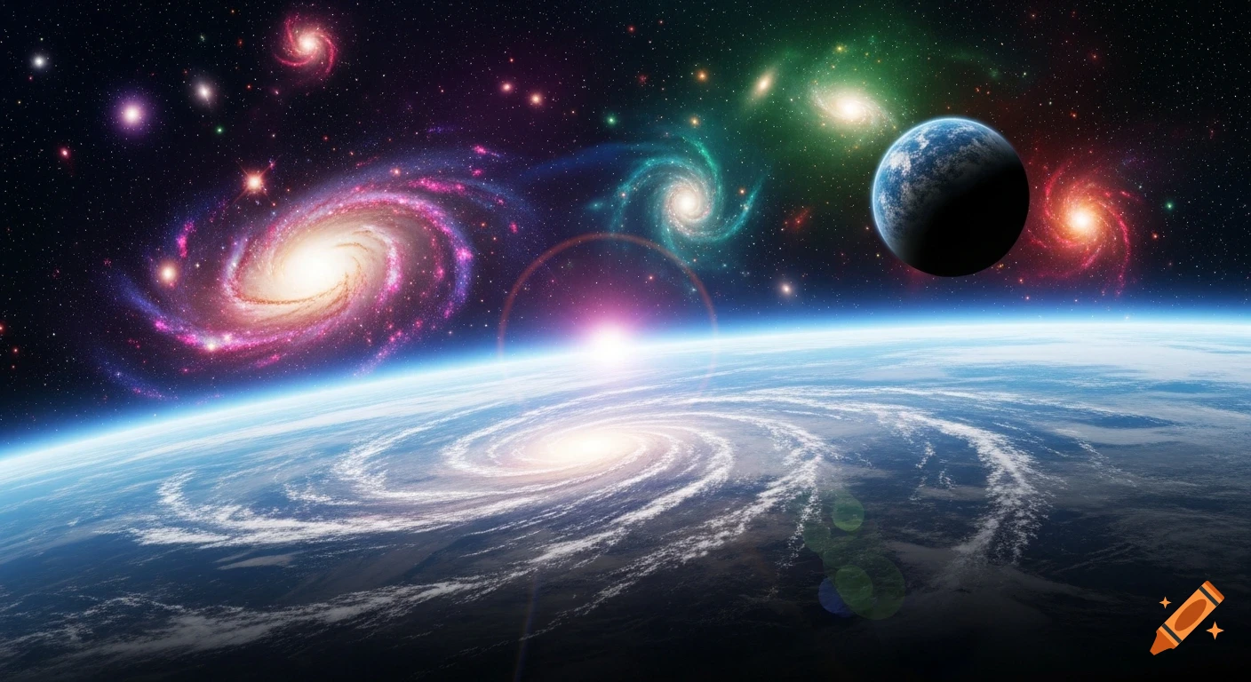 Vibrant view of Earth from space with a sunrise over the horizon ...