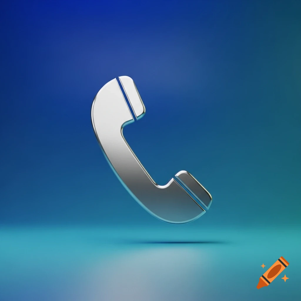 A shiny silver telephone icon with a subtle shadow on a blue to teal gradient background.