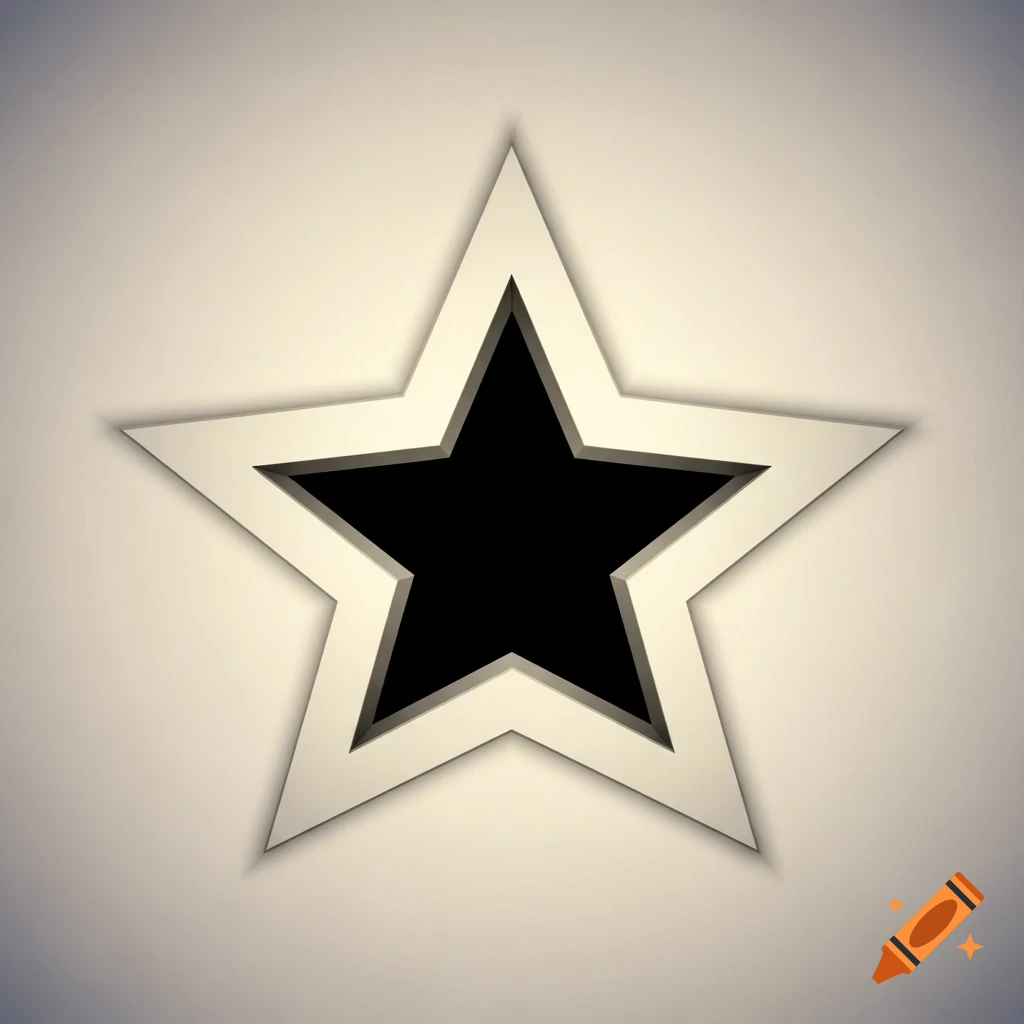 A stylized, white five-point star with a black, star-shaped hole centered within it, all against a light background.