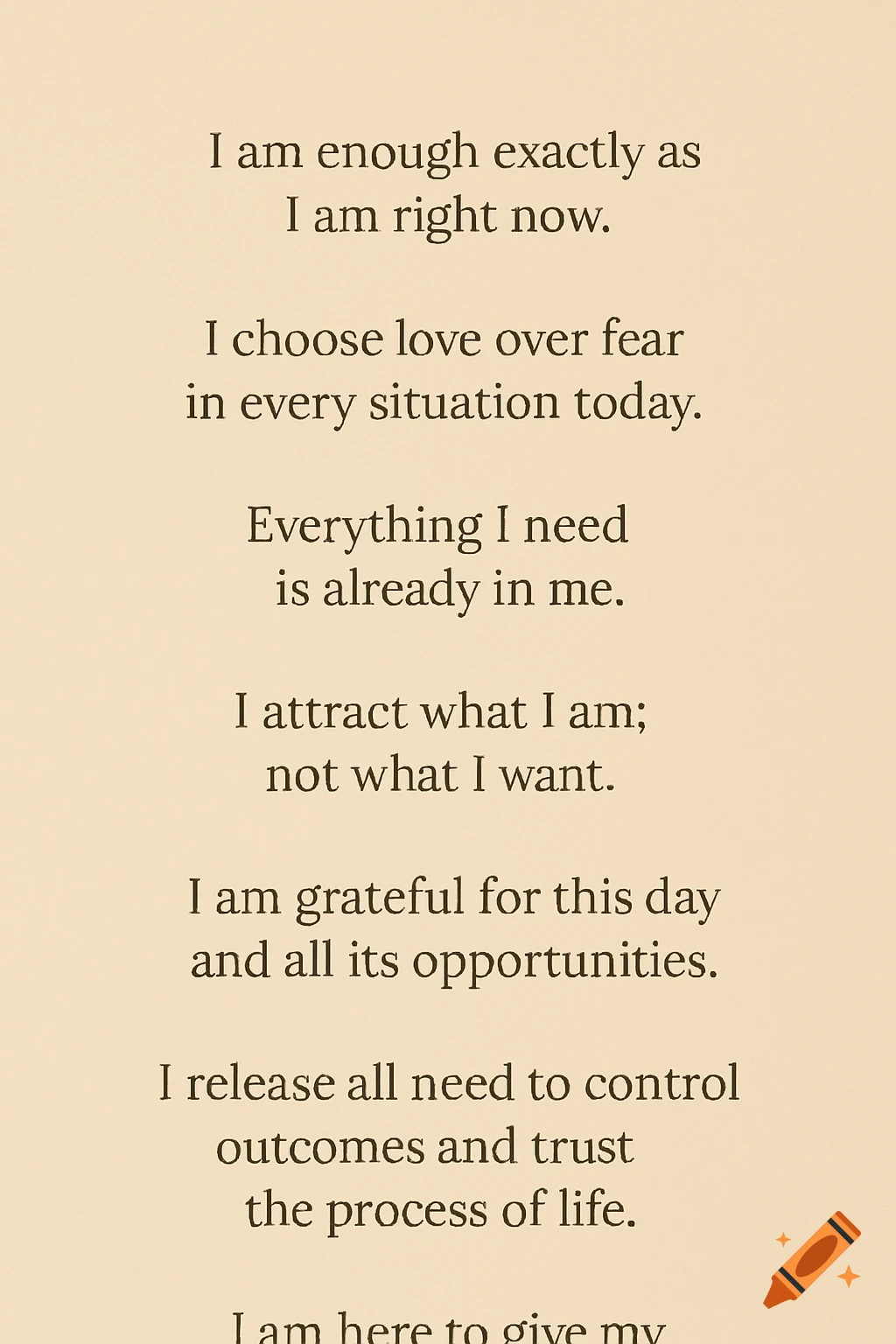 A minimalist phone wallpaper displaying positive affirmations in black text on a light beige background.