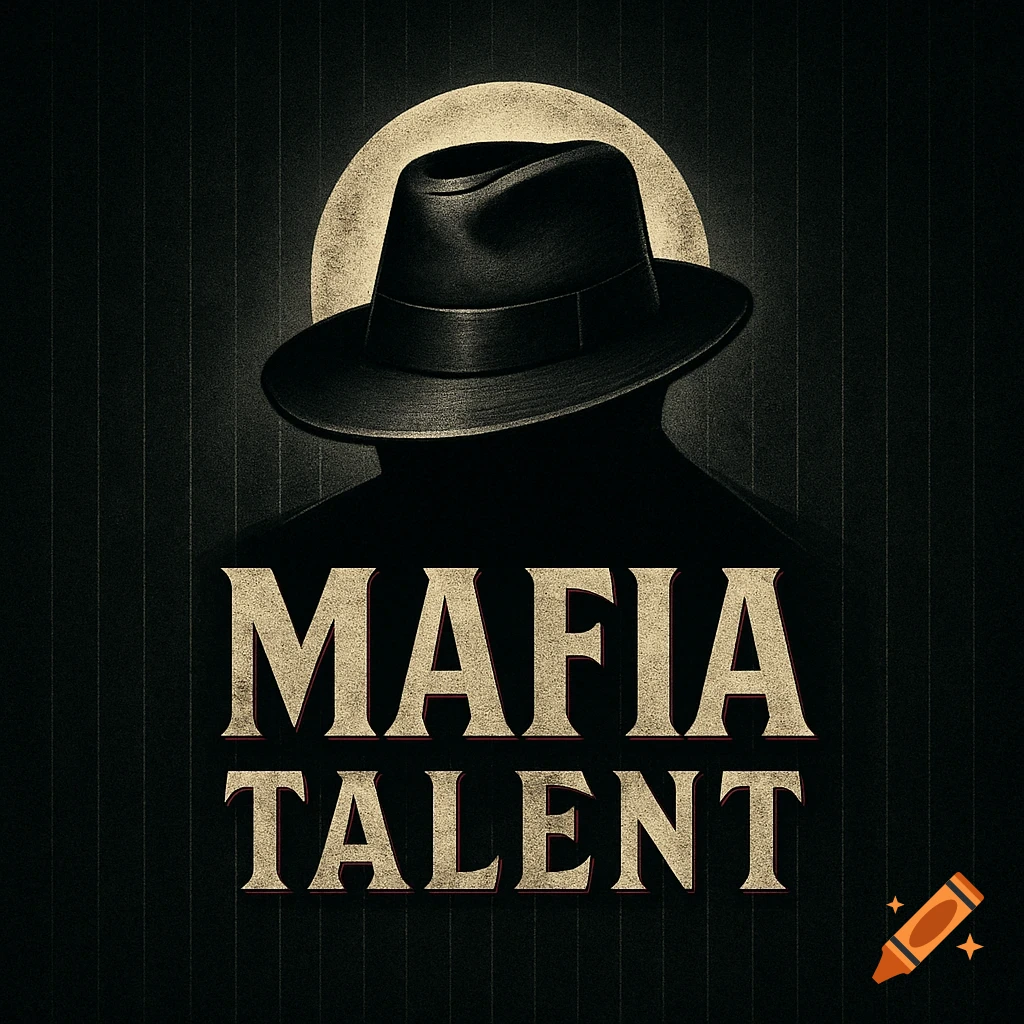 Vintage-style logo with a fedora-wearing silhouette against a moon, text 'MAFIA TALENT'.