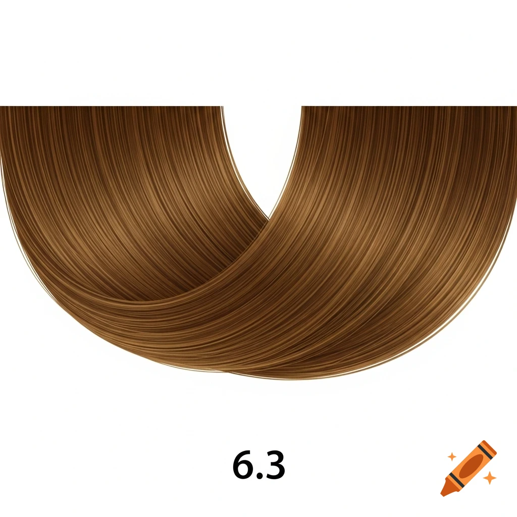 A swatch of curved, smooth, medium brown hair on a white background, with the number 6.3 below it.