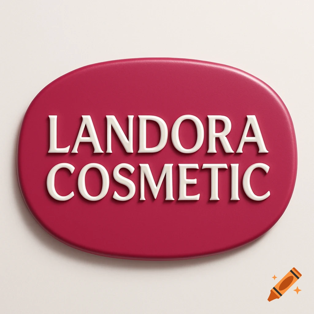 A 3D-rendered magenta oval sign with raised white text that reads "LANDORA COSMETIC".