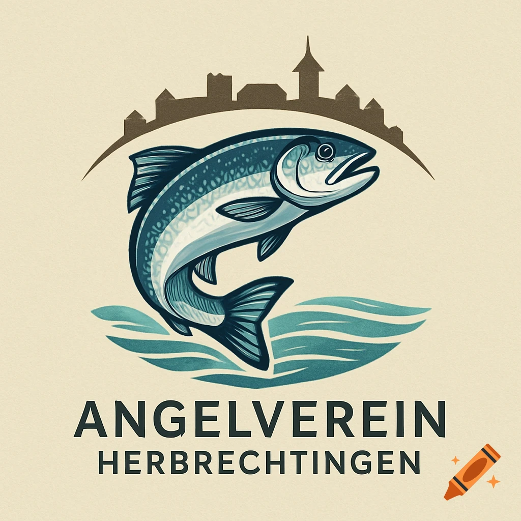 Logo featuring a blue and white fish jumping from water, with a brown town silhouette above and 'ANGELVEREIN HERBRECHTINGEN' text below.