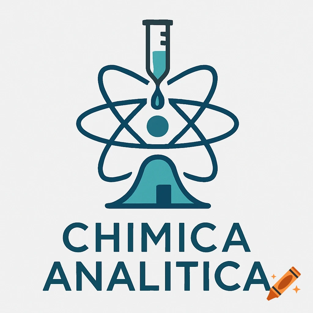A stylized logo for Analytical Chemistry with an atom, burette dripping, and a bell curve, featuring the text 'CHIMICA ANALITICA'.