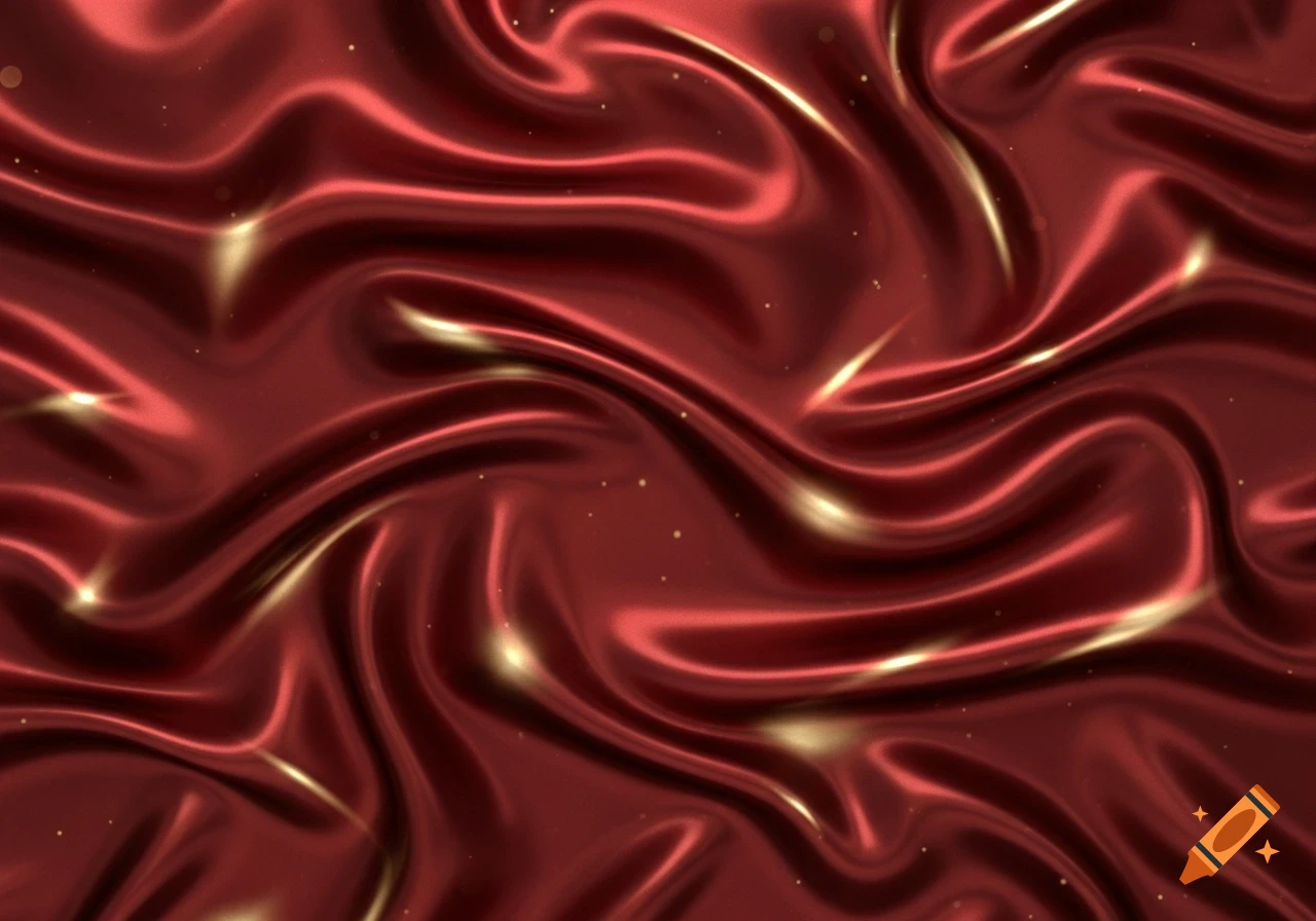 Luxurious deep red satin fabric with soft folds and champagne gold highlights, creating a silky texture.