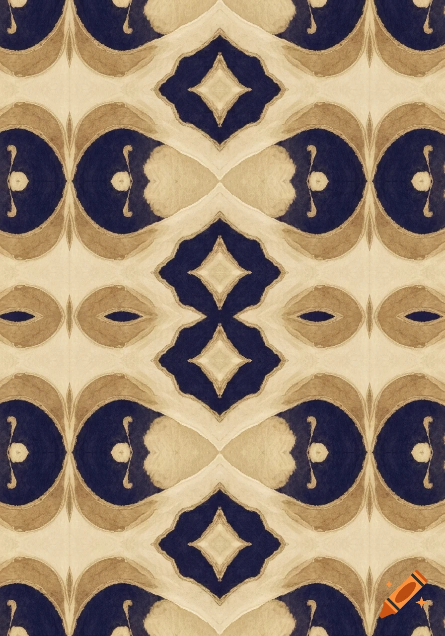 Repeating pattern of Berber-inspired geometric and organic motifs in indigo, sand, and muted gold, with a handcrafted texture.