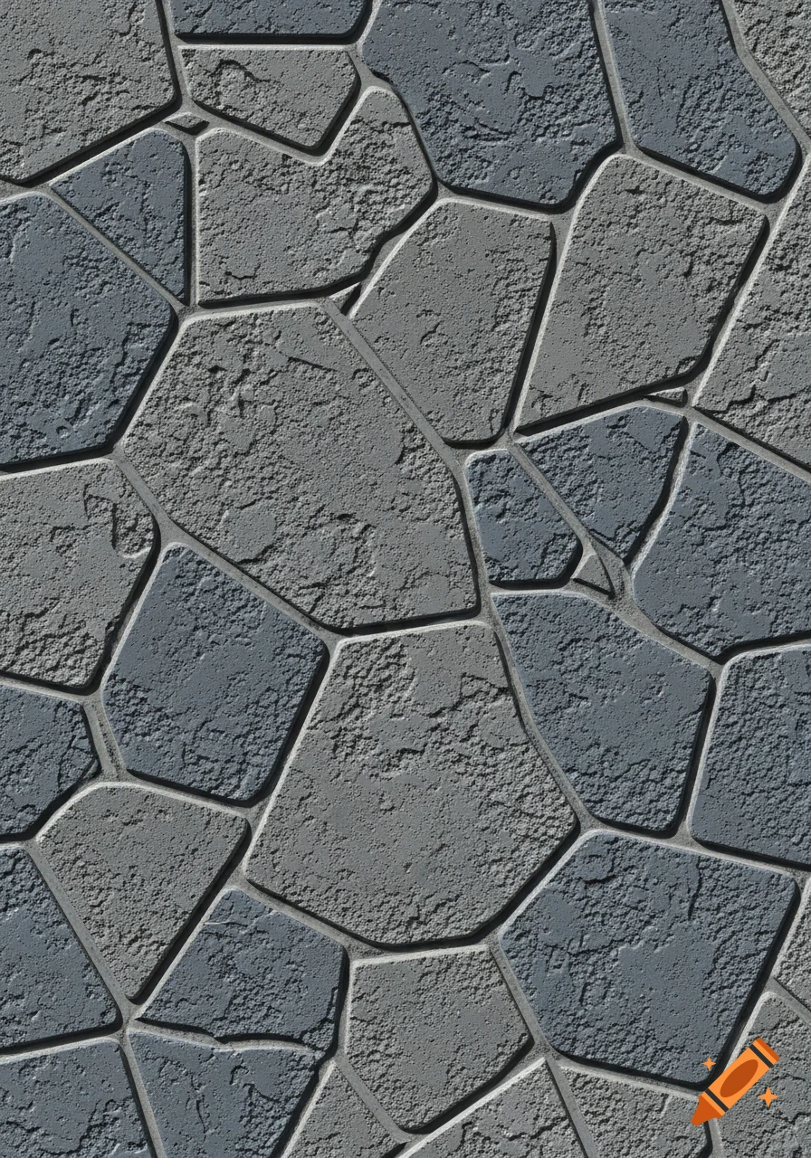 Seamless pattern of irregular, textured cement blocks in shades of gray and blue-gray.