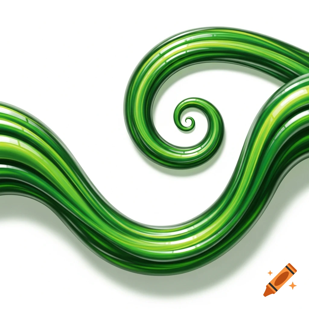 A glossy green slime swirl with lighter stripes on a white background.