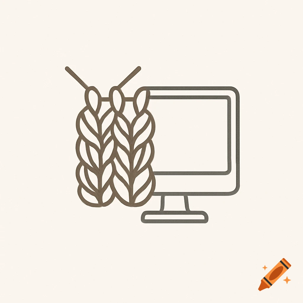 Minimalist logo of brown knitting stitches transitioning into a gray computer monitor on a light background.