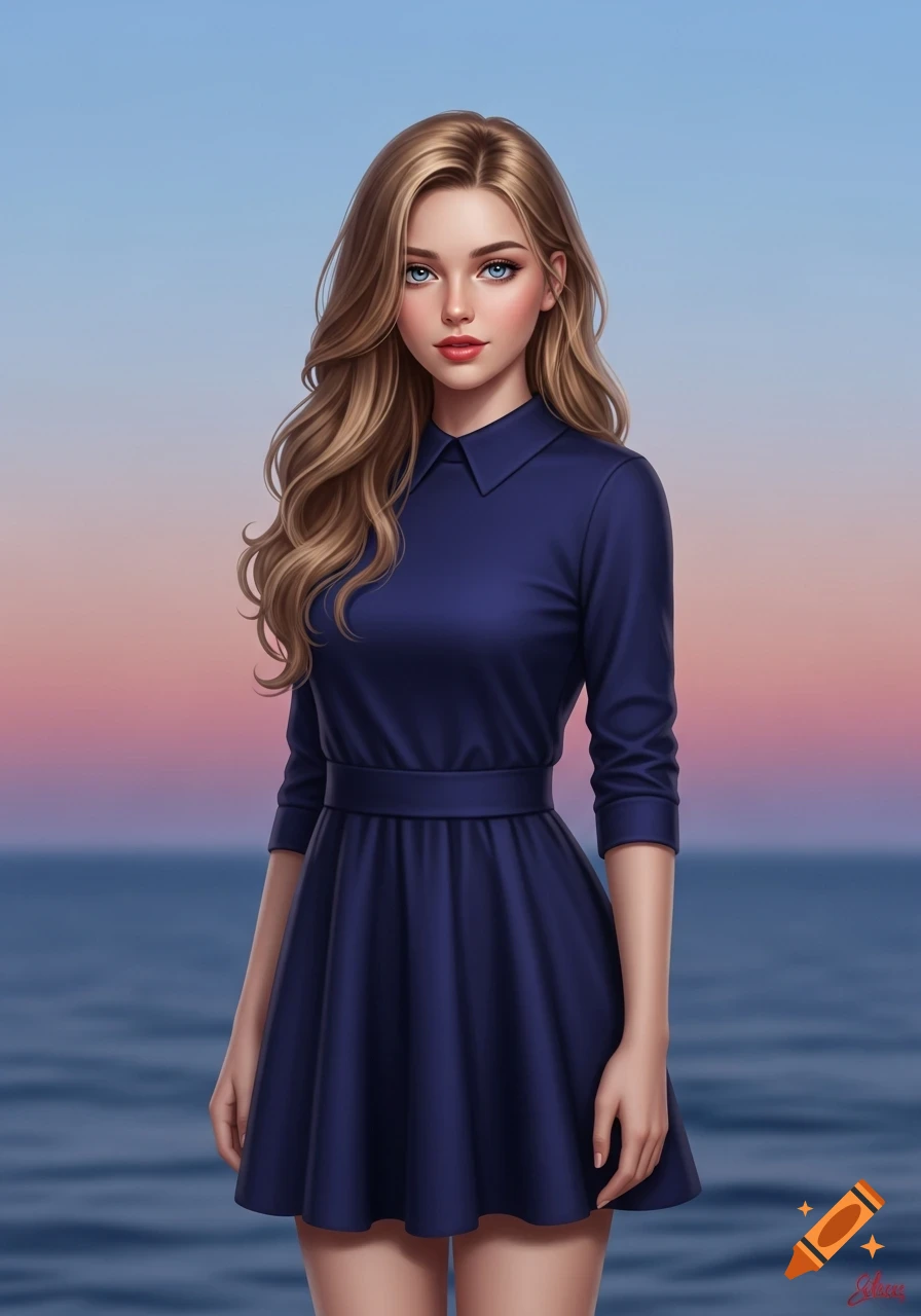 Digital art portrait of a young woman with long blonde hair and blue ...
