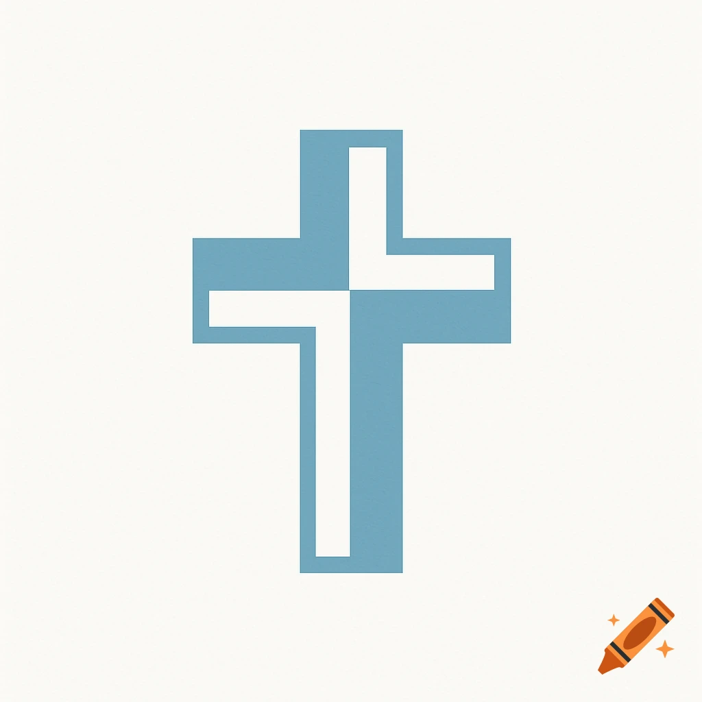 A minimalist geometric cross logo in light blue and white on a white background.