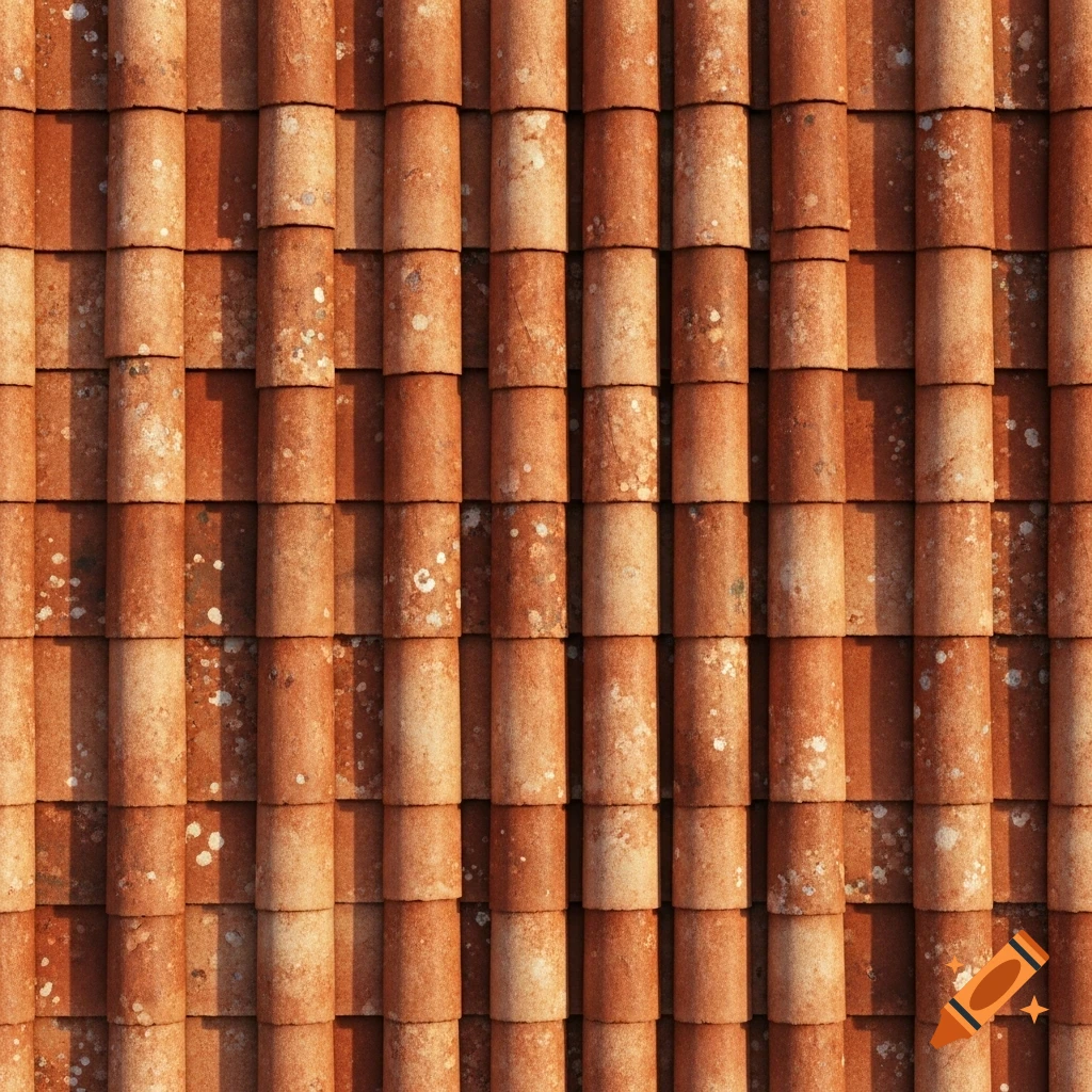 Close-up of weathered red-brown terracotta Italian roof tiles, forming a seamless texture with subtle shadows.