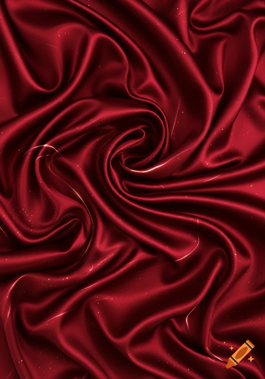Deep red satin fabric with soft folds, sensual highlights, and subtle sparkles.