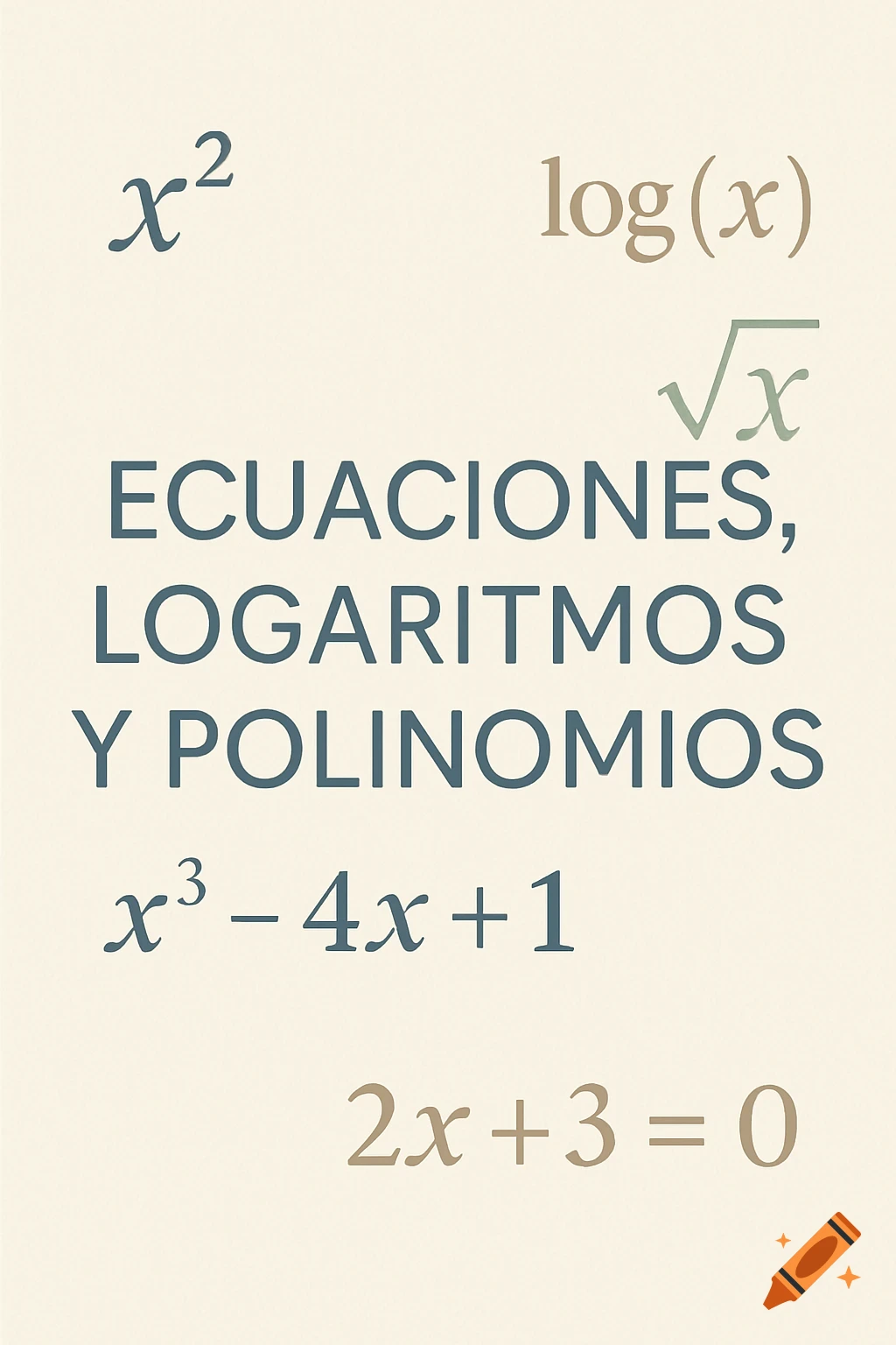Academic cover featuring mathematical equations, logarithms, and polynomials on a cream background.