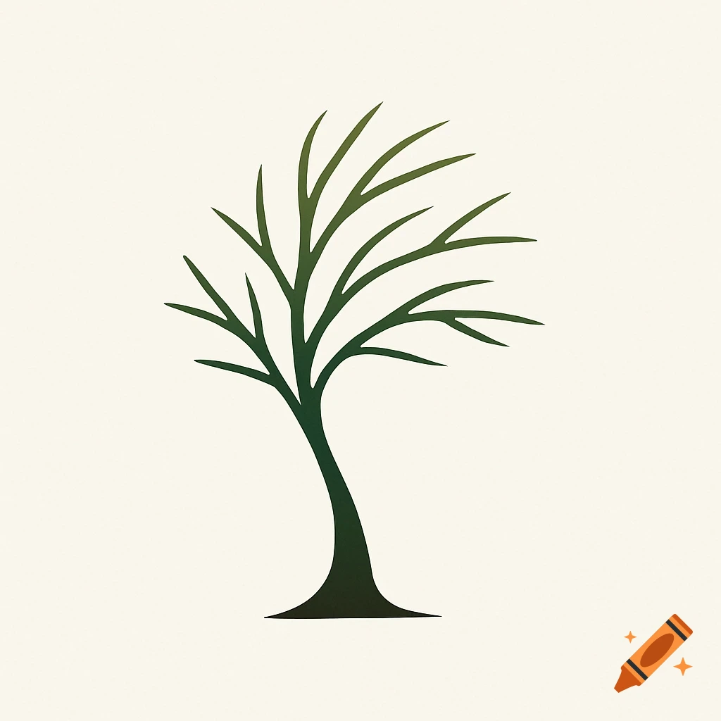 A minimalistic, asymmetric green tree logo on a light background.