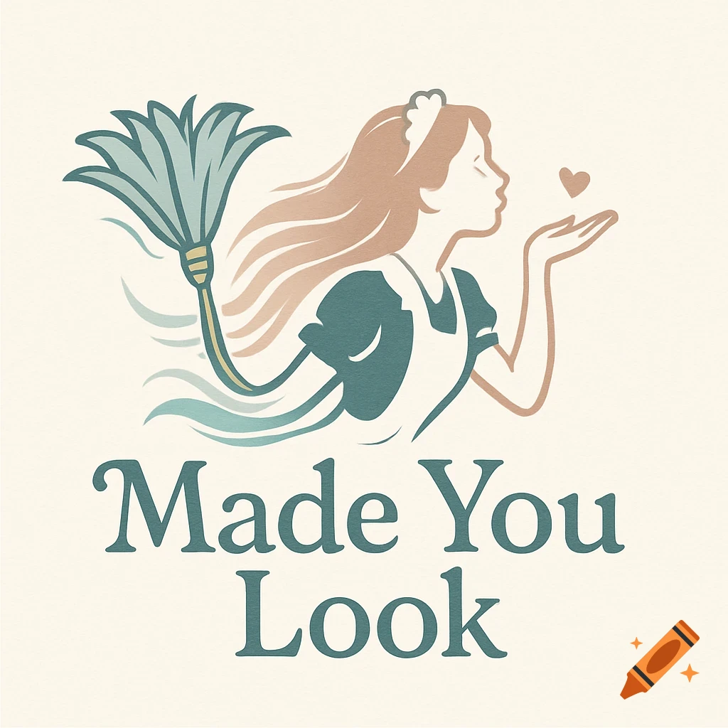 A stylized logo features a maid blowing a kiss next to a feather duster, with the text "Made You Look" below.