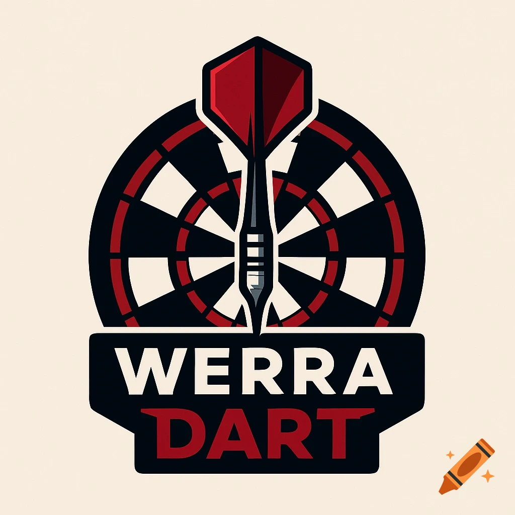 Modern vector logo for Werra Dart featuring a red dart hitting a dartboard on a light background.