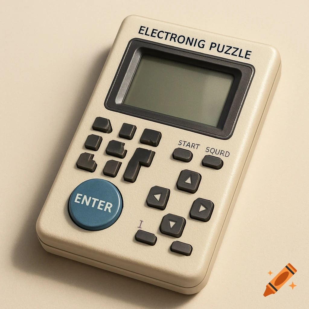 A vintage, off-white handheld electronic game device resembling a calculator, with a screen, buttons, and text labels.