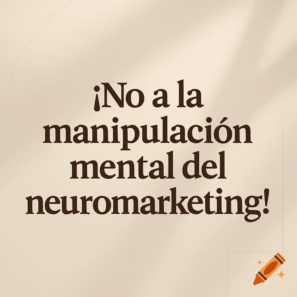 Spanish text 'No to mental manipulation of neuromarketing!' on a beige background.