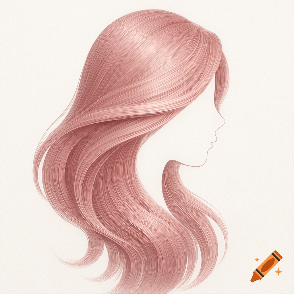 Stylized profile outline of a head with long, flowing pink hair against a light, textured background.
