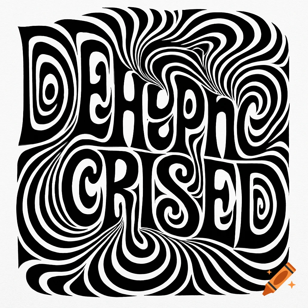 Black and white psychedelic typography with swirling lines spelling "DEHYPNOCRISED".