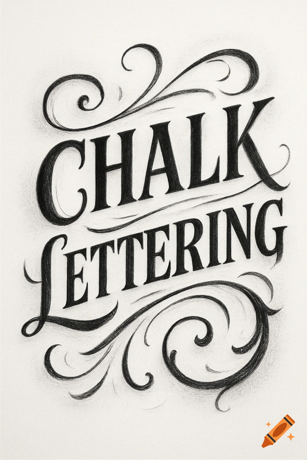 Stylized black chalk lettering reading 'CHALK LETTERING' with decorative flourishes on a white background.
