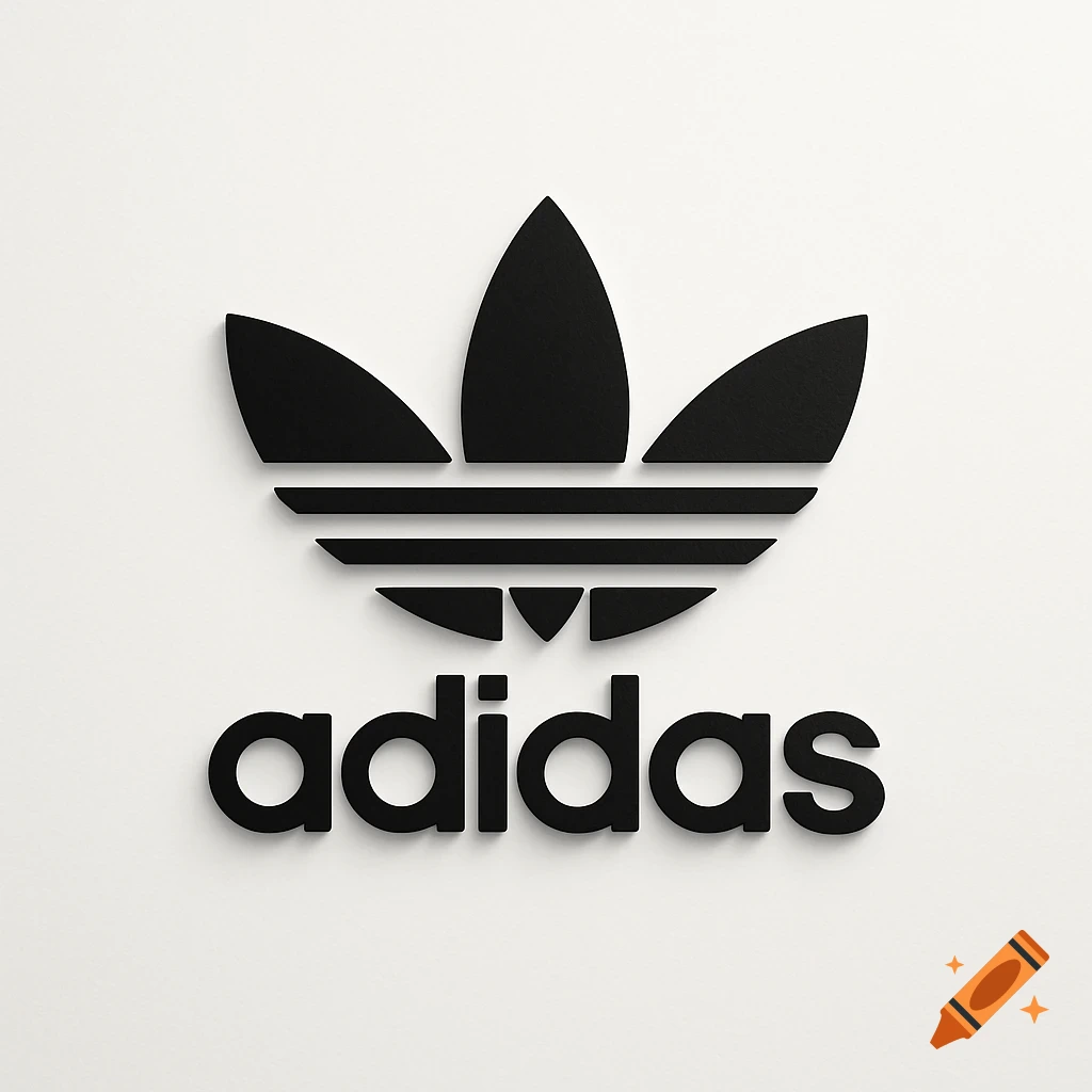 A black Adidas Trefoil logo above the word "adidas" in black, casting shadows on a white background.