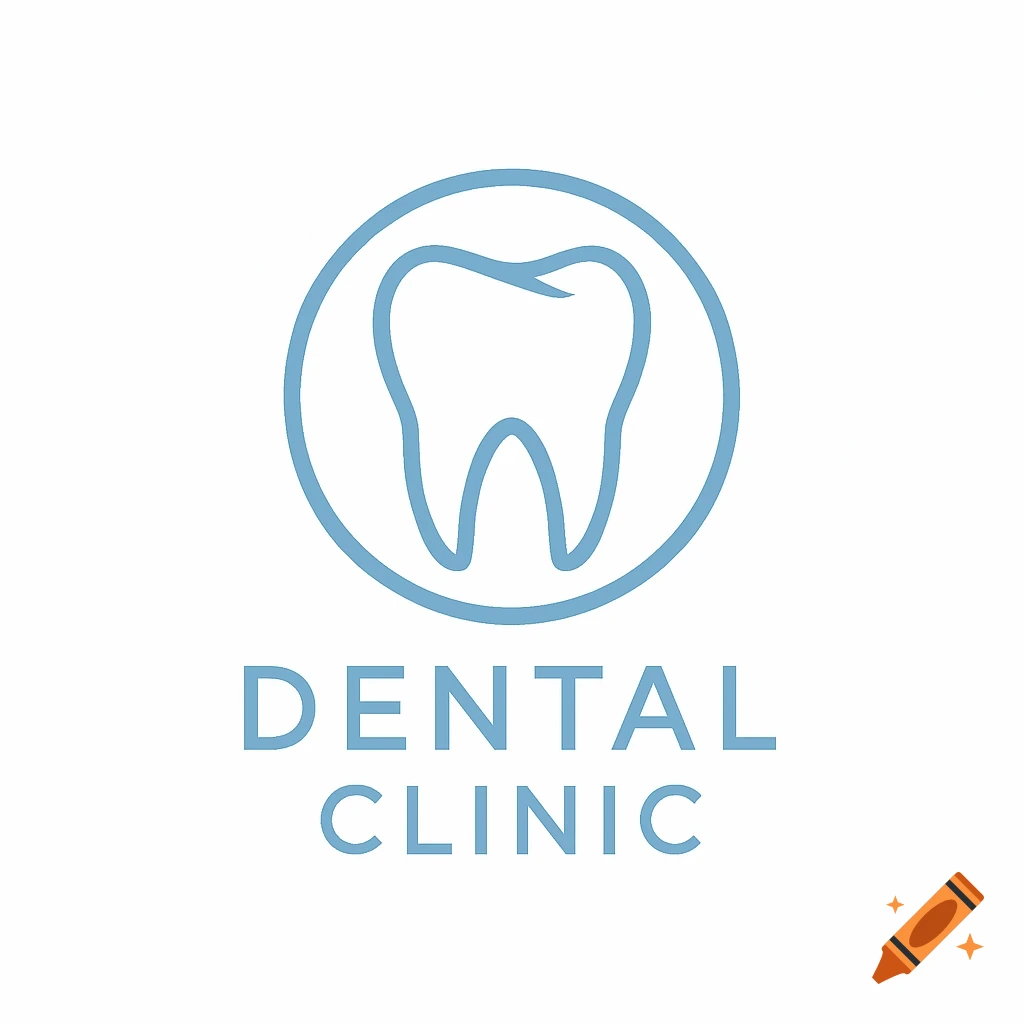 Simple logo with a light blue tooth outline in a circle above "DENTAL CLINIC" text on a white background.