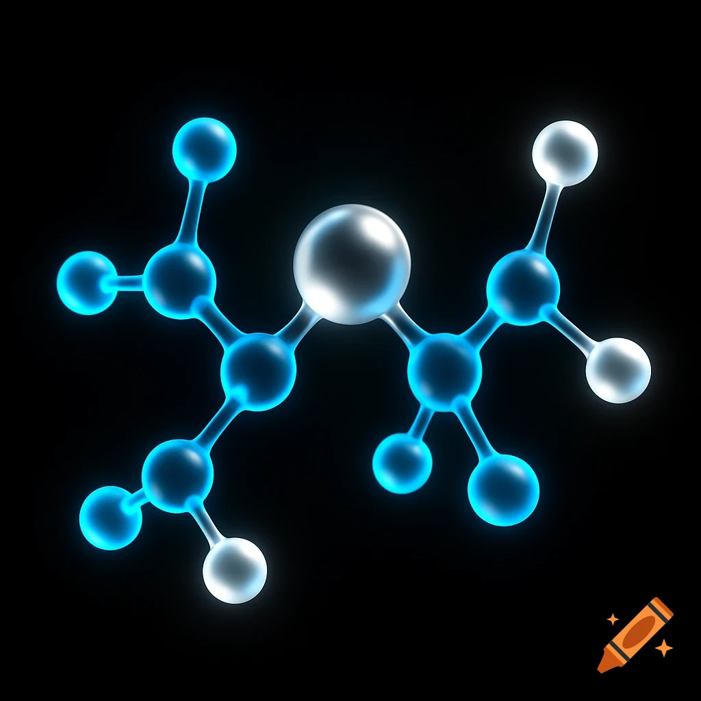 3D render of a diethyl mercury chemical structure featuring a central silver atom, blue, and white atoms on a black background.