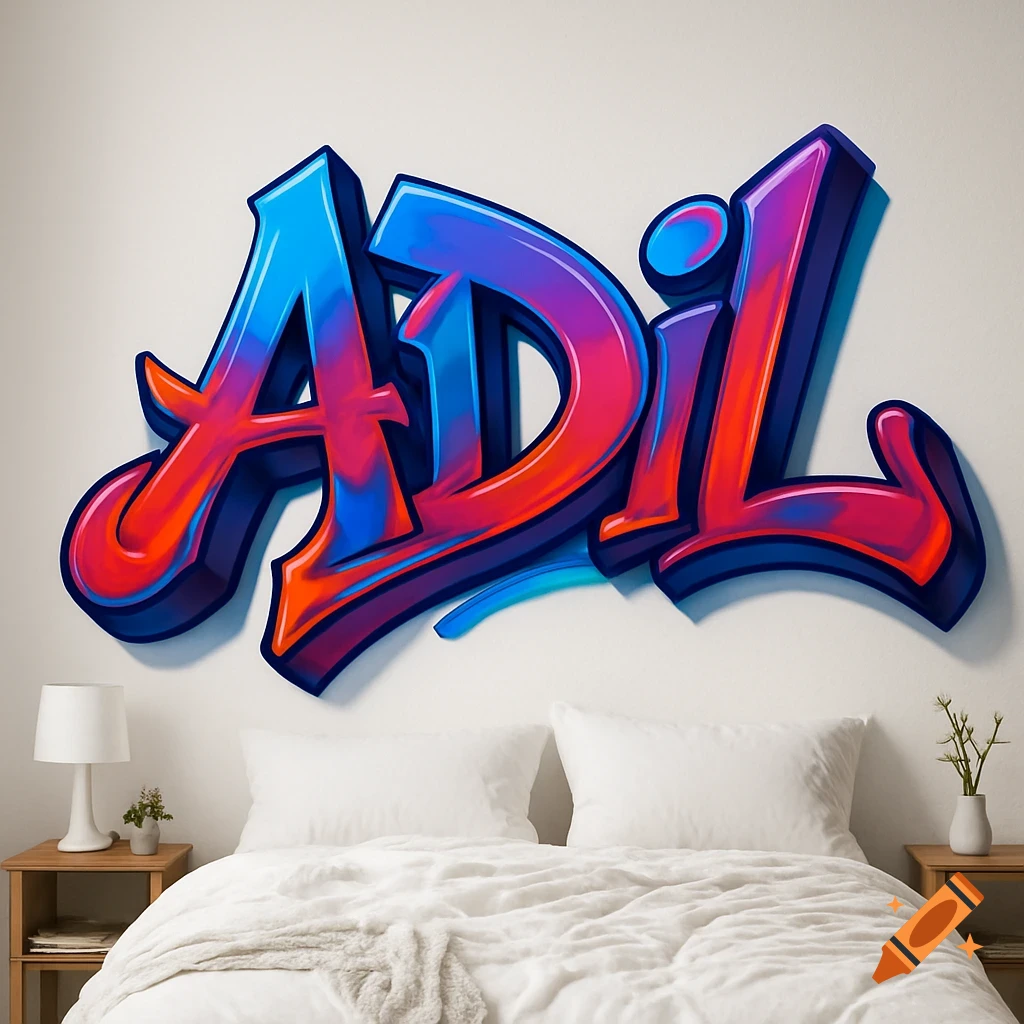 Adil Color 3D graffiti art spelling 'ADIL' in vibrant blue and red colors on a ...