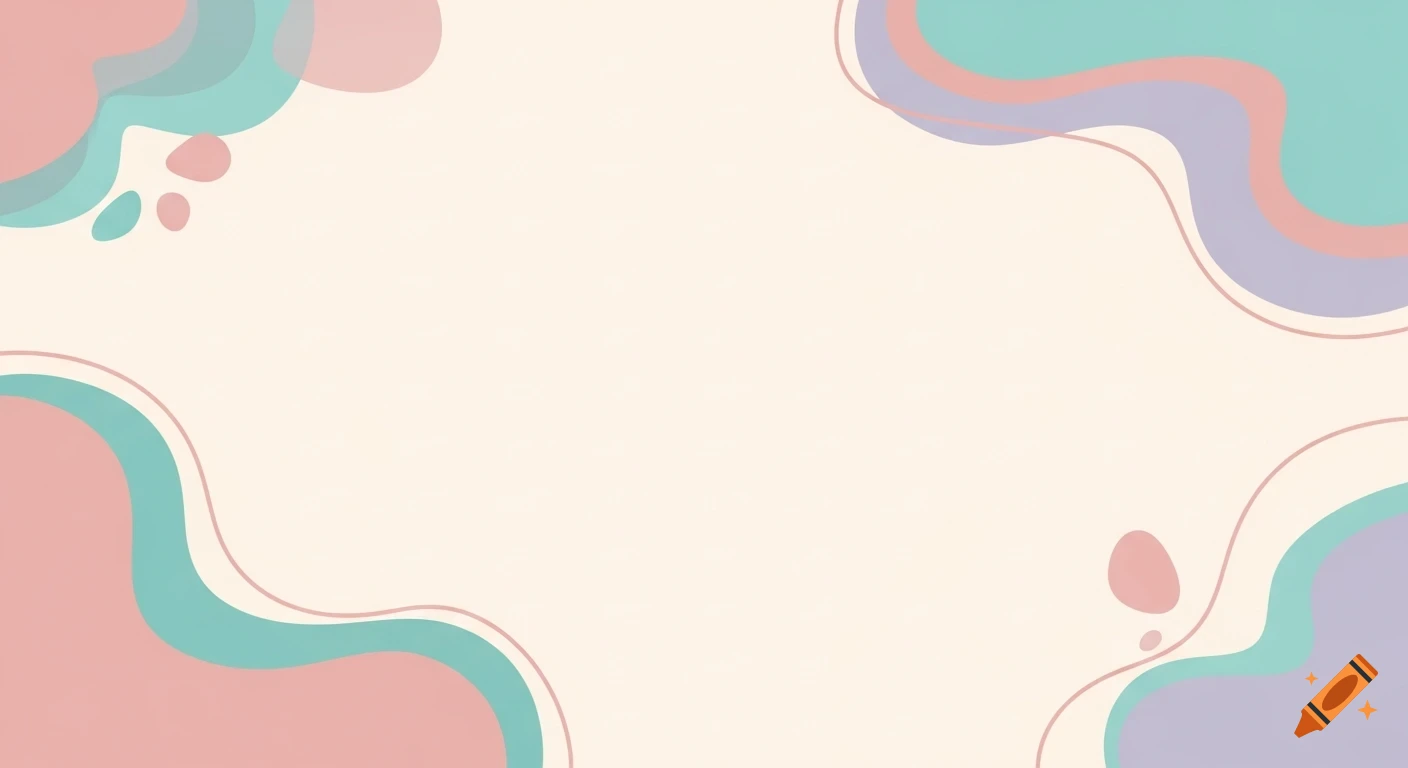 Minimalist background with soft pastel pink, teal, and purple abstract wavy shapes in the corners on a light beige background.