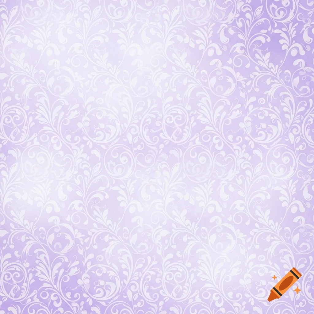 A light purple background with an intricate white floral and scroll pattern.