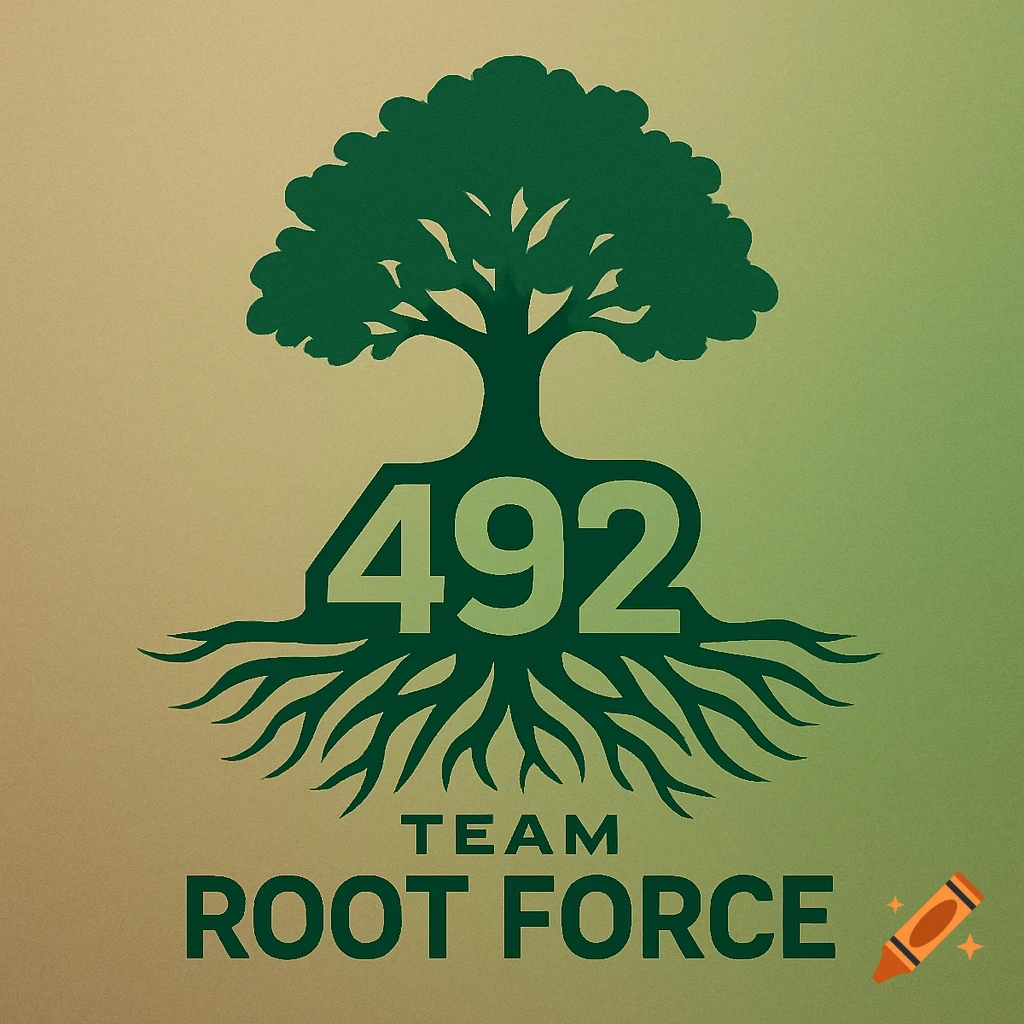 Green logo featuring a stylized tree with prominent roots. The number '492' is integrated into the tree's base, with 'TEAM ROOT FORCE' written below.