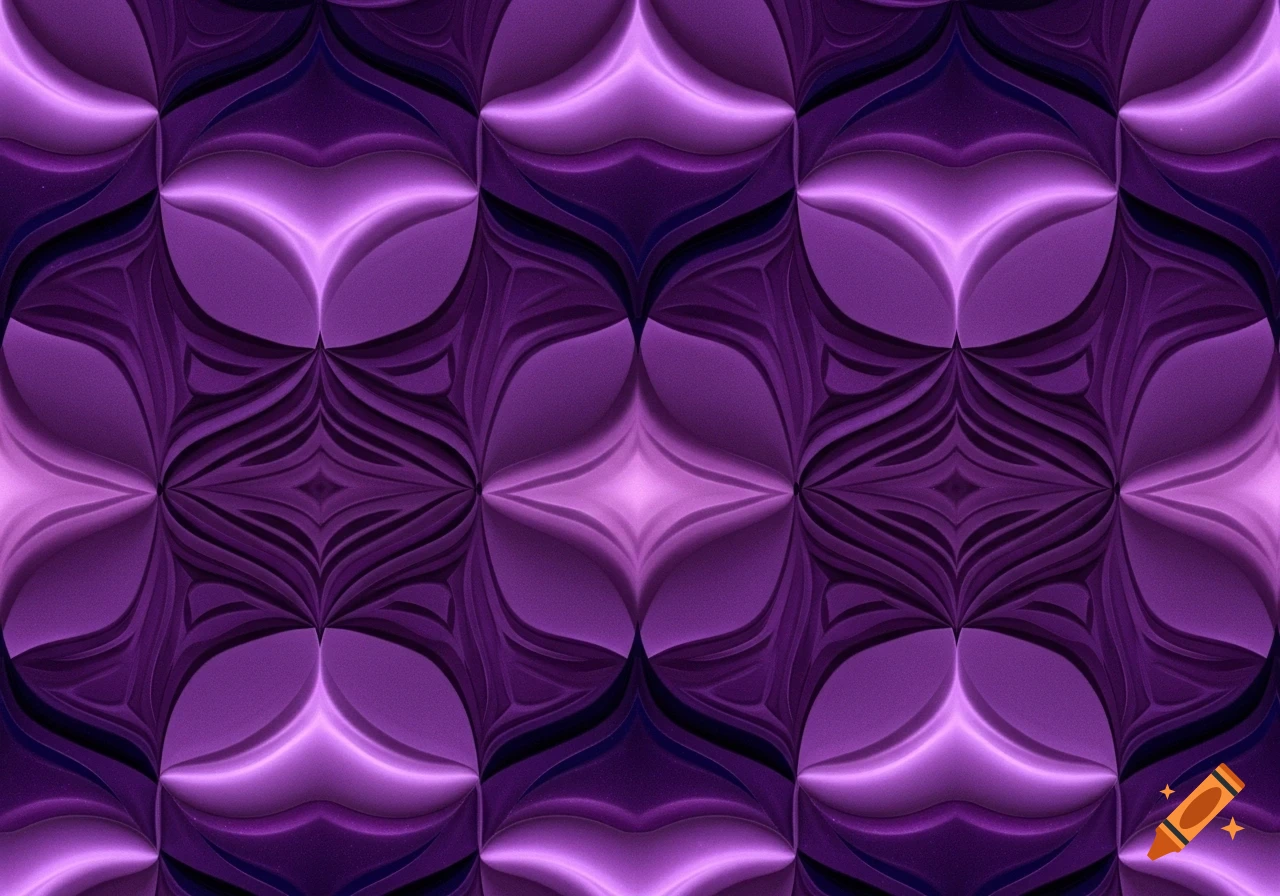Seamless abstract pattern in shades of purple with a symmetrical, ornate, and textured design.