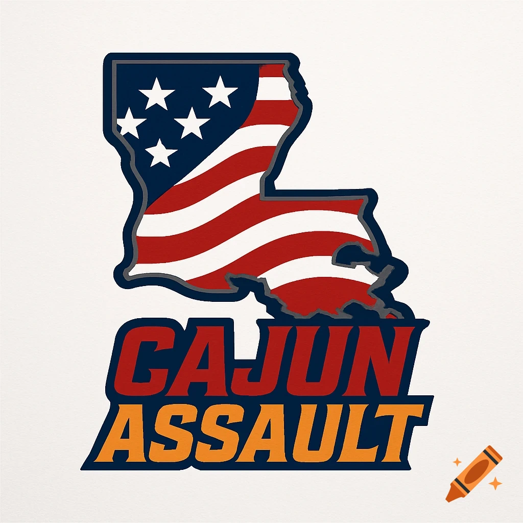 A logo featuring the state of Louisiana filled with an American flag design, above the text 'CAJUN ASSAULT'.