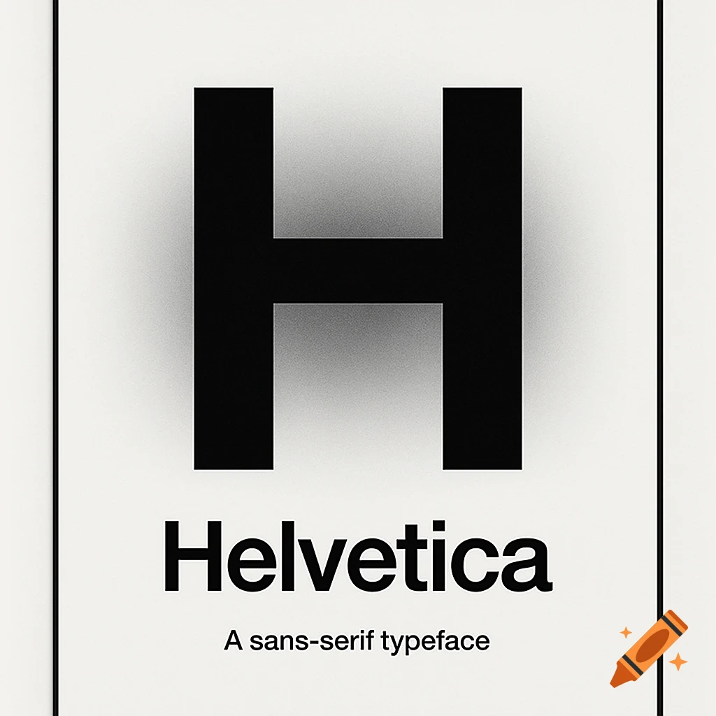 A minimalist black and white poster with a large 'H', 'Helvetica', and 'A sans-serif typeface'.