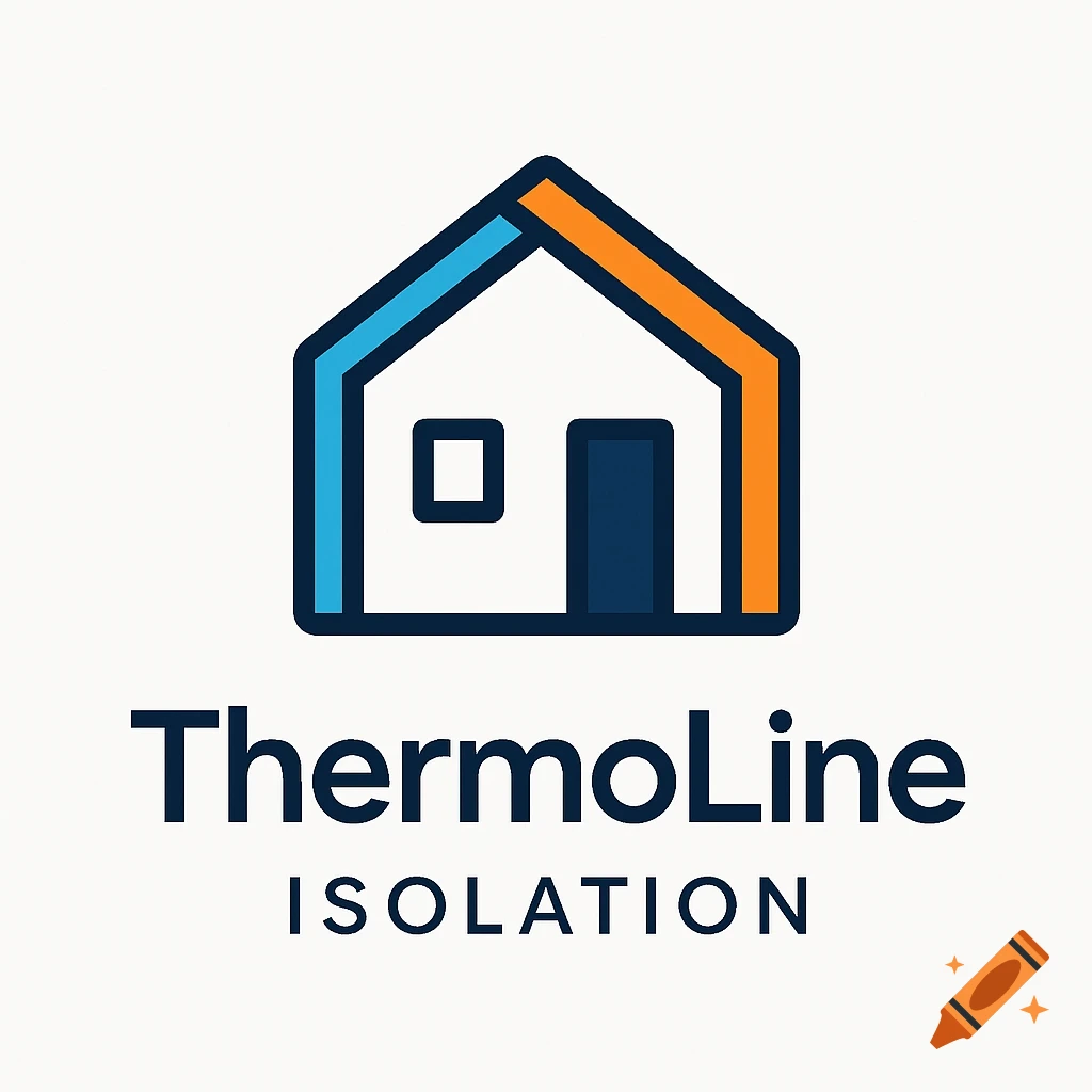 Minimalist logo of a house outline with blue and orange accents, above the text "ThermoLine ISOLATION".